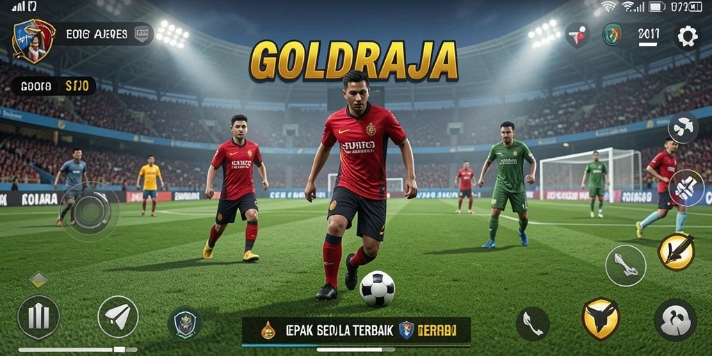 Tampilan gameplay GOLDRAJA yang mendebarkan saat bertanding di lapangan.