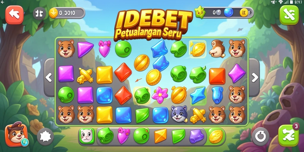 Tampilan menarik gameplay Match-3 yang penuh warna dan tantangan.