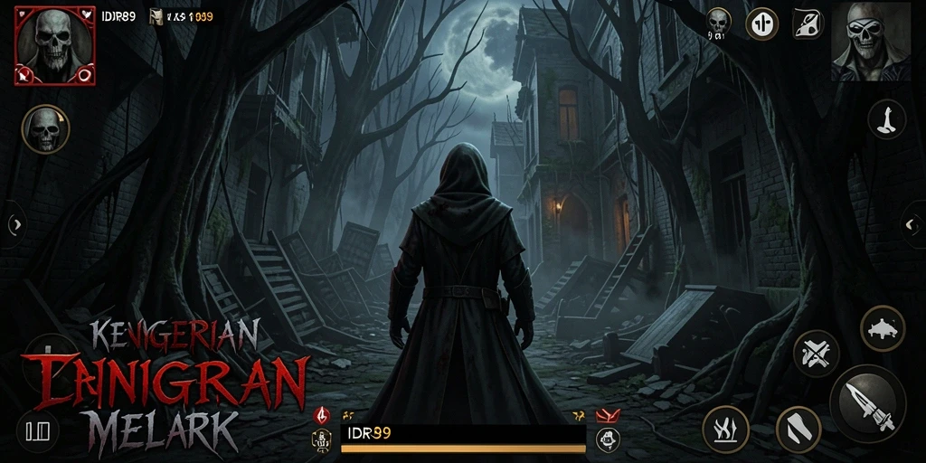 Tampilan gameplay menakutkan IDR89 dengan suasana horor yang mencekam.