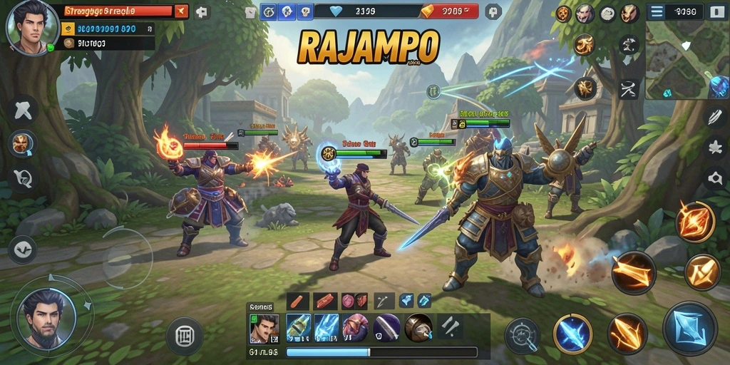 Tampilan gameplay menarik dalam RAJAMPO yang penuh strategi.
