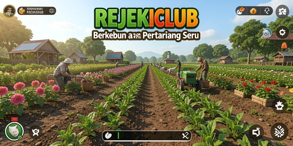 Tampilan gameplay seru REJEKICLUB dengan aktivitas berkebun.