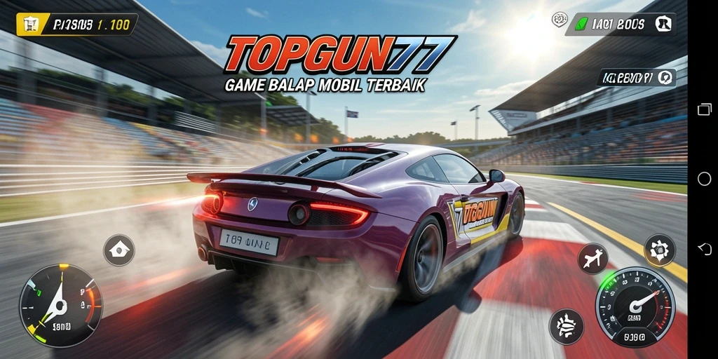 Tampilan gameplay menarik dari balapan mobil di TOPGUN77.